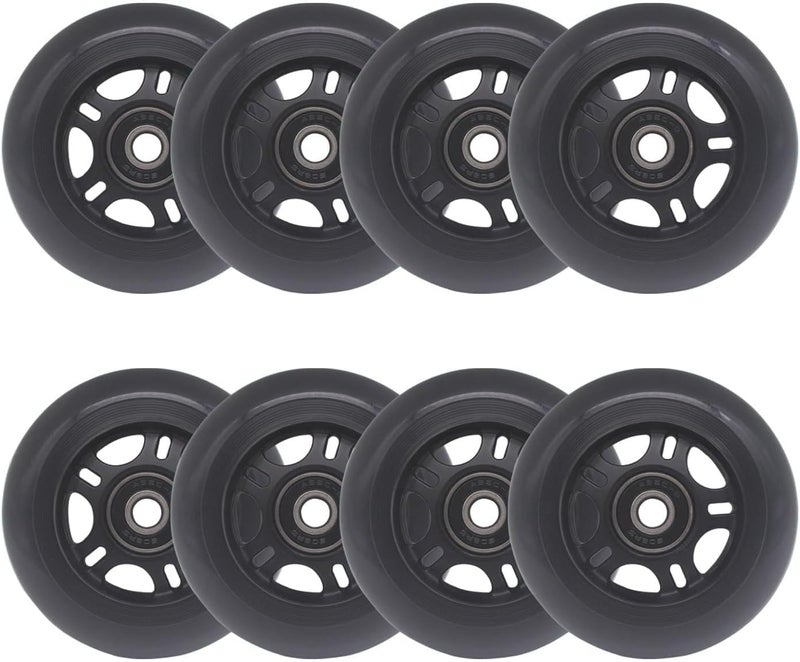 Fichanko Inline Skate Wheels, 72mm 76mm 80mm, 8 Pack with ABEC-9 Bearings, 85A Hardness for Indoor, Outdoor Skating (Black, 80mm) - Image 1
